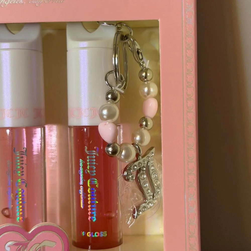 New Juicy Couture 3 Pck Lip Gloss Set Charm Makeup Hydrating Cosmetic Keychain